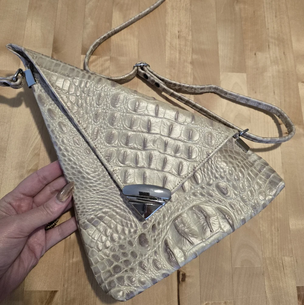 Crocodile Embossed Leather Angle Crossbody Purse